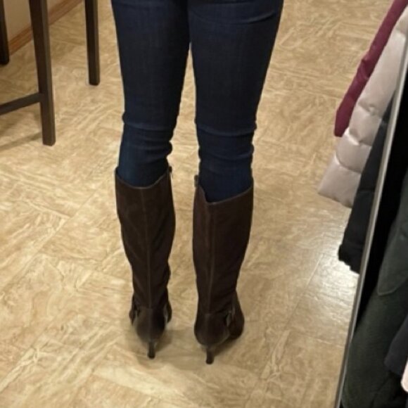 Franco Sarto Brown Suede Y2K Boots Size 10 (fit 9.5-10) - Picture 3 of 16